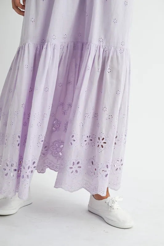 MABLE Eyelet Lace Maxi Dress With Side Strap Details